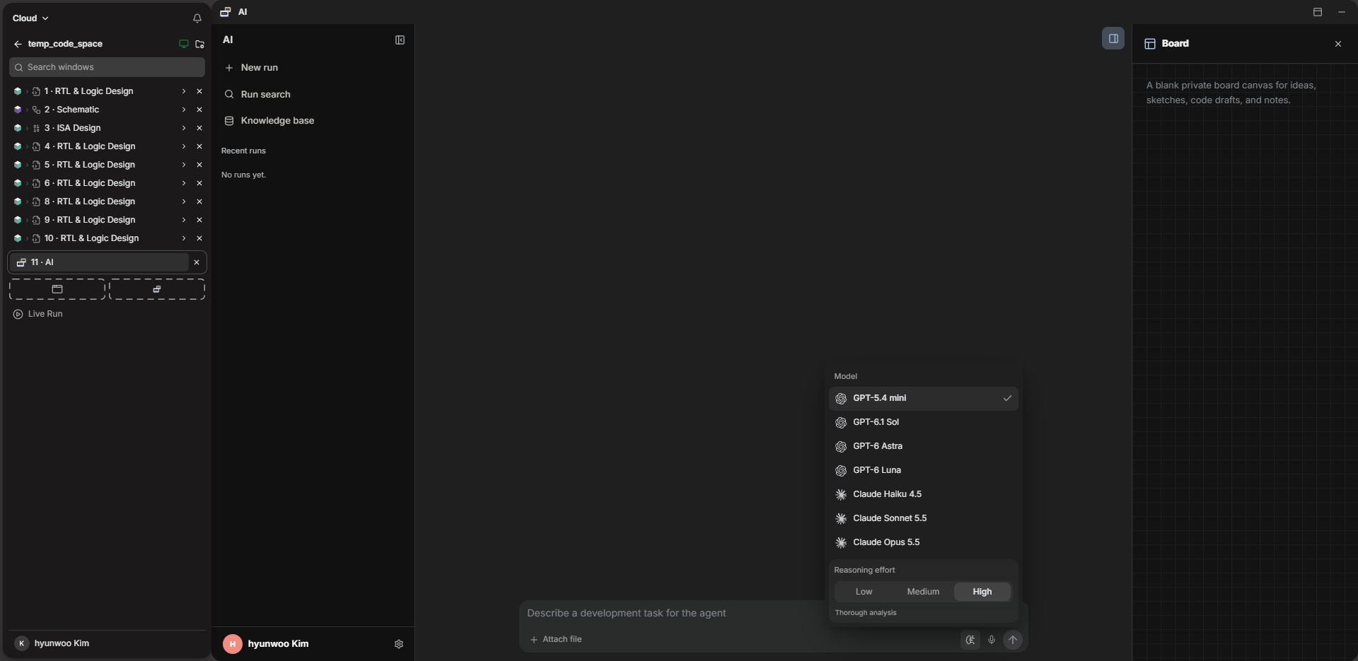 Espaço de trabalho de IA · Dark